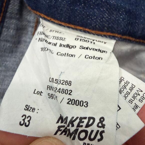 Naked & Famous Skinny Guy Natural Indigo Selvedge Jeans Men's 33 (Fits 33x33) - Picture 6 of 13